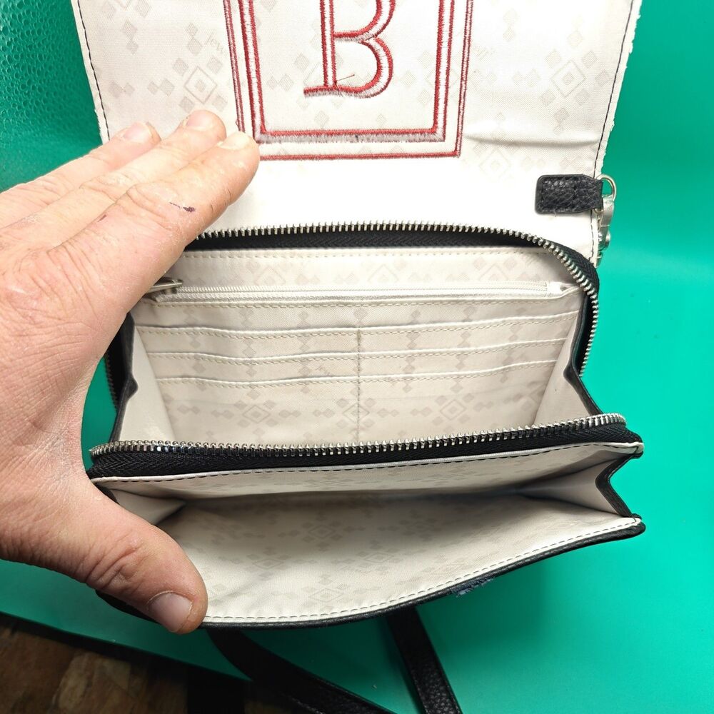 Thirty-One Black White Plaid Crossbody Bag with Embroidered B, Zip Closure - Picture 3 of 3